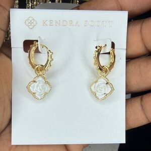 Kendra Scott Gold Hoop Earrings with White Rose Charm
